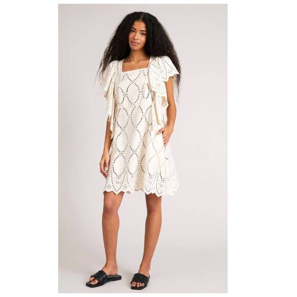 MUNTHE Hico Eyelet Ruffle Sleeve Cotton Shift Dress (10/US, 42/EU) - Picture 1 of 12